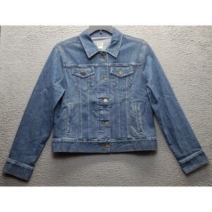 G.H. Bass & Co. Jean Jacket Womens L Blue Denim Stretch Long Sleeve Button-Front